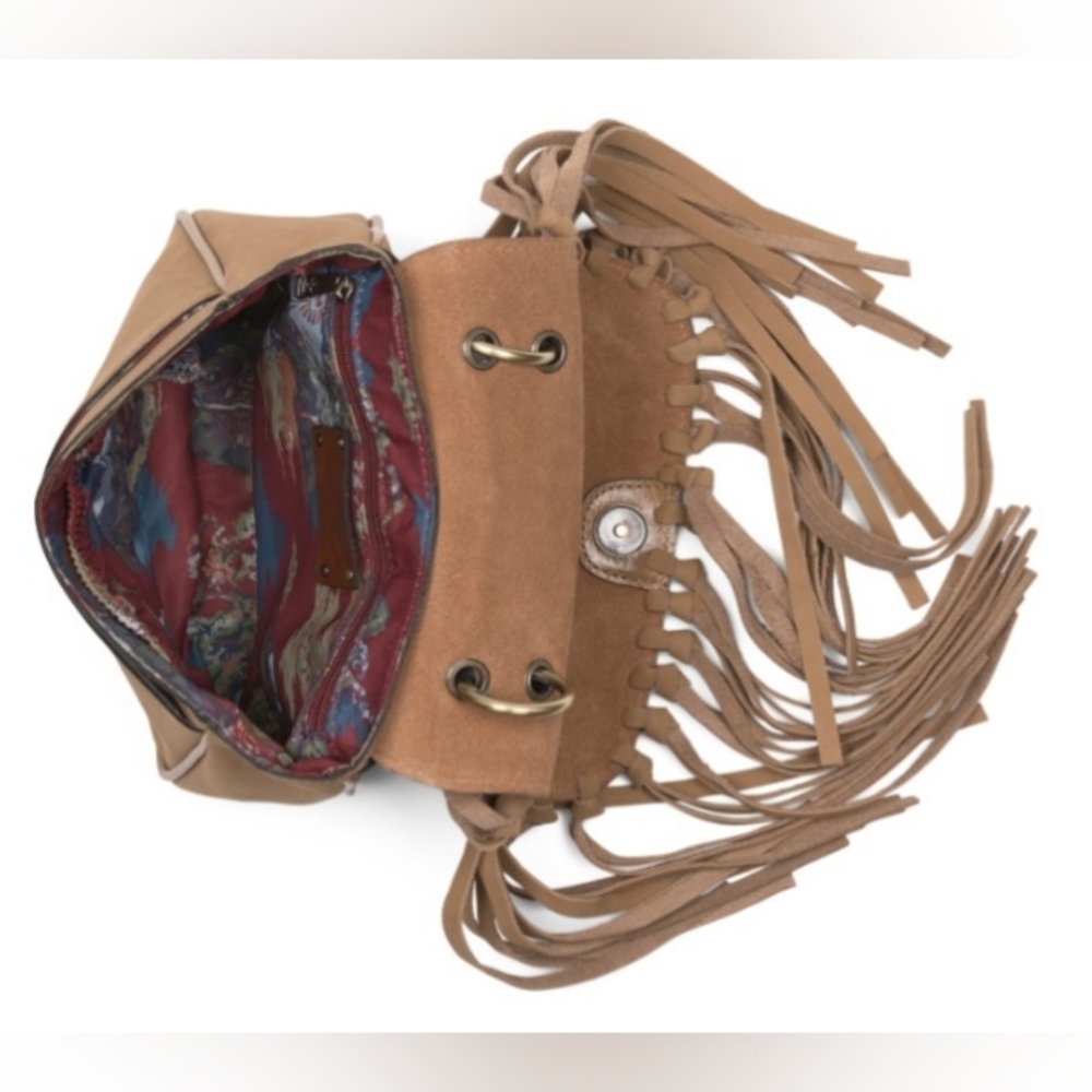 Patricia Nash Nubuck Suede Karissa Crossbody Bag with Fringe, Wheat Tan - Picture 7 of 10